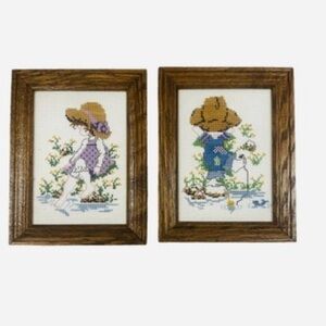Vintage Framed Cross-Stitch Set Wall Art Handmade Cottagecore Retro Decor Granny